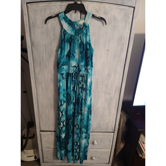 Calvin Klein Maxi sleeveless snake print dress Blue Sz 4 Boho Feminine Beachy - Picture 1 of 10